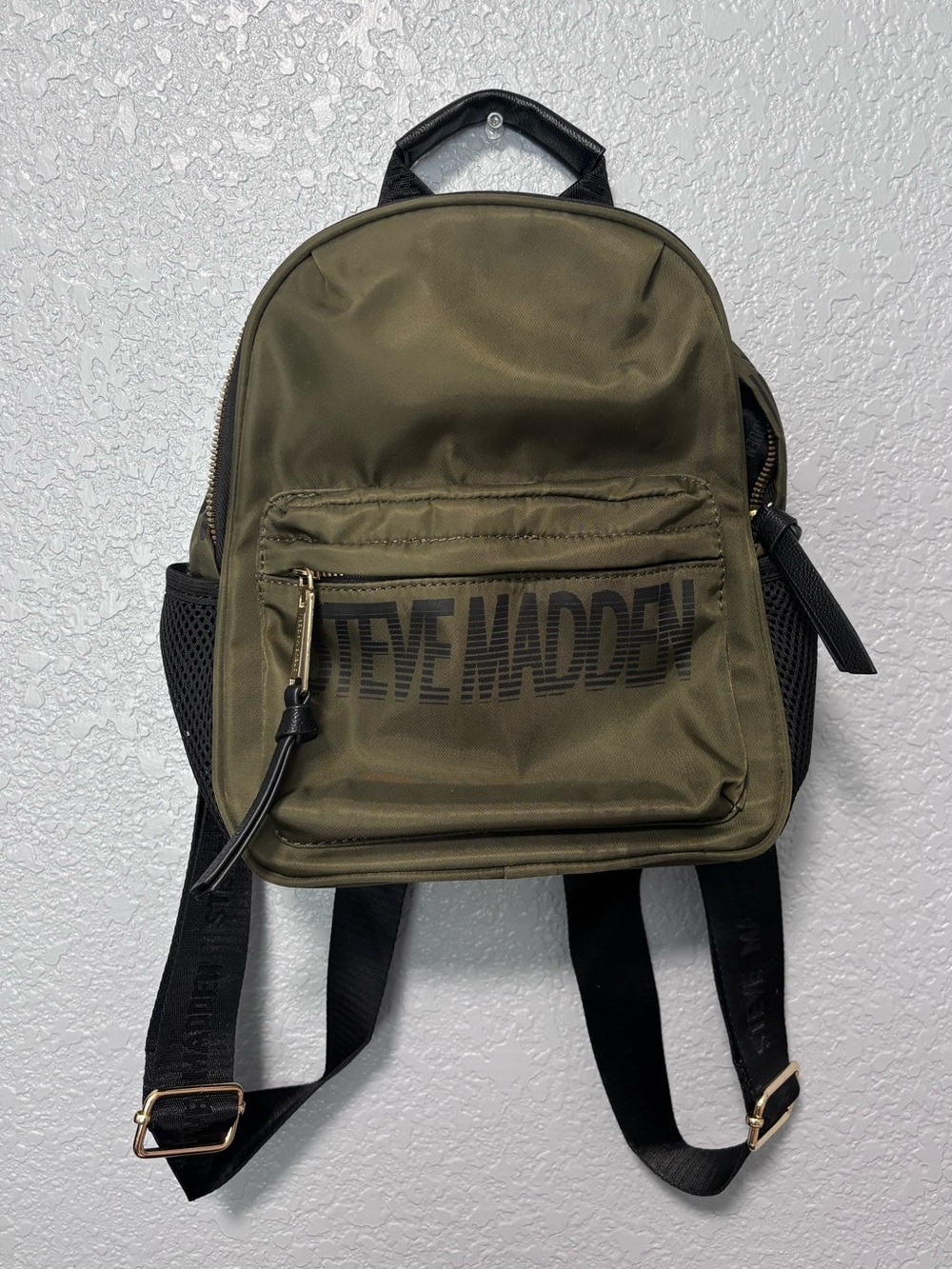Steve Madden Olive Mini Backpack with Branded Front Pocket